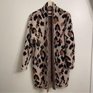 Knox Rose Leopard Print Open Front Knit Duster Cardigan Medium